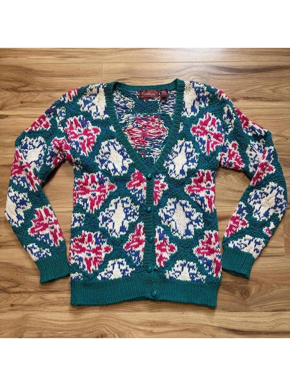 Vintage Worthington Chunky Knit Cardigan Grandmacore Teal